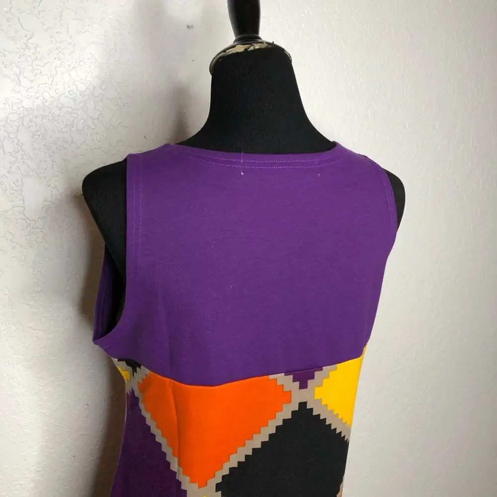 Tracy Negoshian Joan Jagged Diamonds purple orange gold shift dress Medium NWT